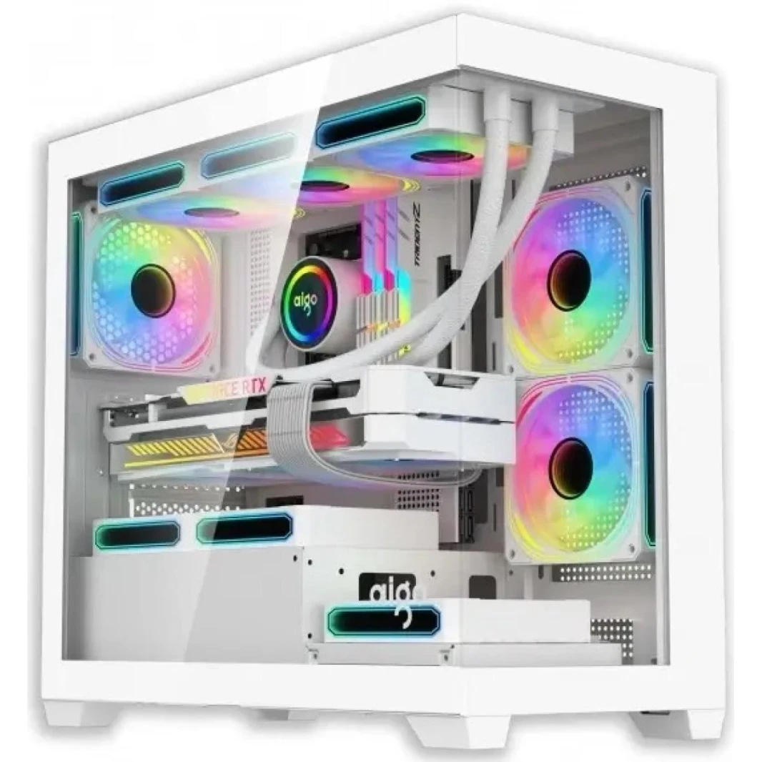 Darkflash C218M Micro ATX Mid Tower Modern Armb Gaming Armb ، تصميم زجاجي بانورامي ، مع عشاق Argb (أبيض)