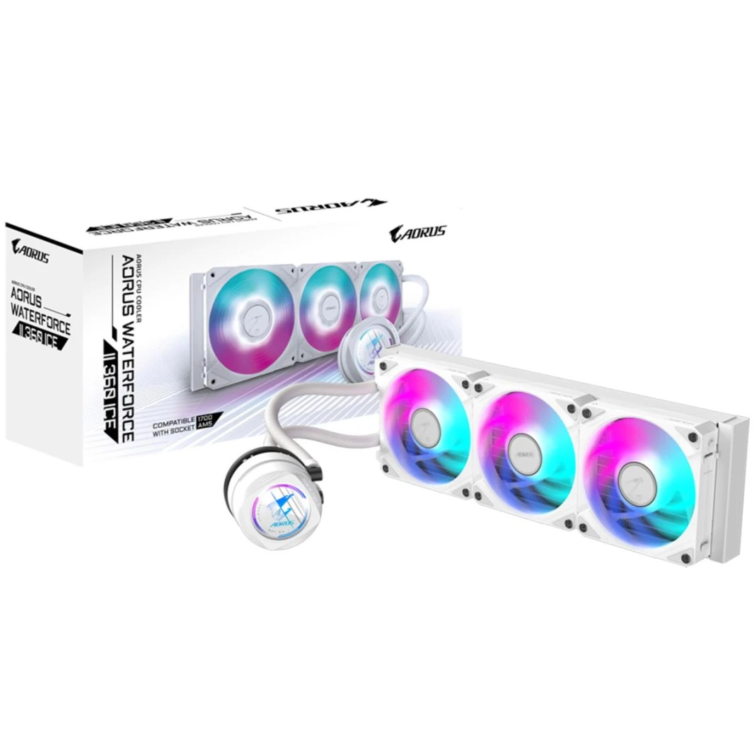 AORUS WATERFORCE II 360 ICE All-in-one 360mm CPU Liquid Cooler With 330-degree Rotatable Water Block Design & Improved Cooling Efficiency, 120mm ARGB Fans Daisy-Chain Mag Fans