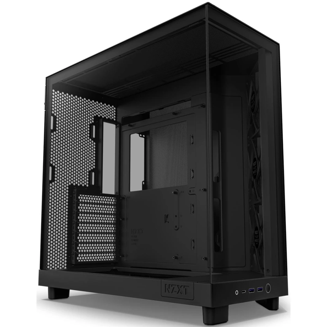 NZXT H6 Flow Perforated Compact Dual-Chamber Mid-Tower Tempered Glass Gaming Case w/ 3xF120Q Fans & USB Type-C Port - Black