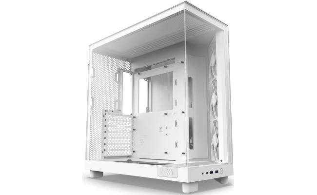 NZXT H6 Flow Perforated Compact Dual-Chamber Mid-Tower Tempered Glass Gaming Case w/ 3xF120Q Fans & USB Type-C Port - White