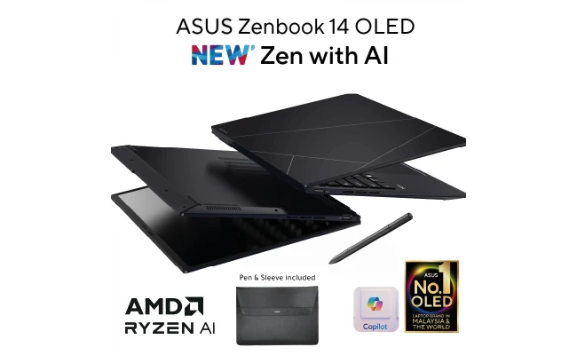 ASUS Zenbook 14" OLED WUXGA FHD+ Touch Laptop, AMD Ryzen™ 7 8840HS AI Processor, AMD Radeon™ 780M Integrated Graphics, 16GB DDR5X RAM, 1TB M.2 PCIe NVMe Gen4 - Black w/ Asus Stylus Pen & Sleeve