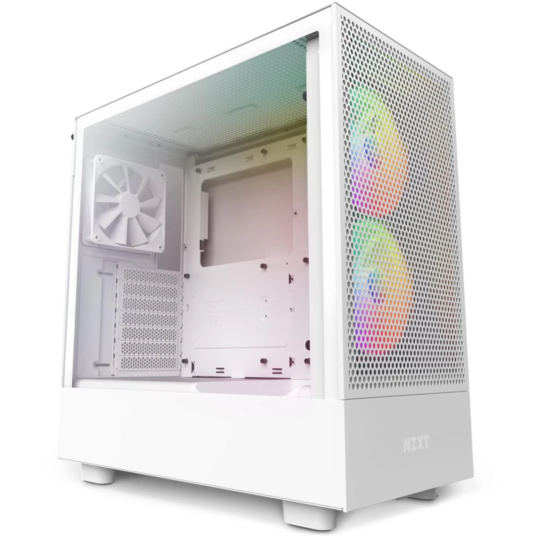 NZXT H5 Flow RGB ATX Tempered Glass Mid Tower Perforated & Ventilated Gaming Case w/ 2x140mm RGB Fans + Rear & Bottom Quiet (2x120mm) & USB Type-C Port - Matte White