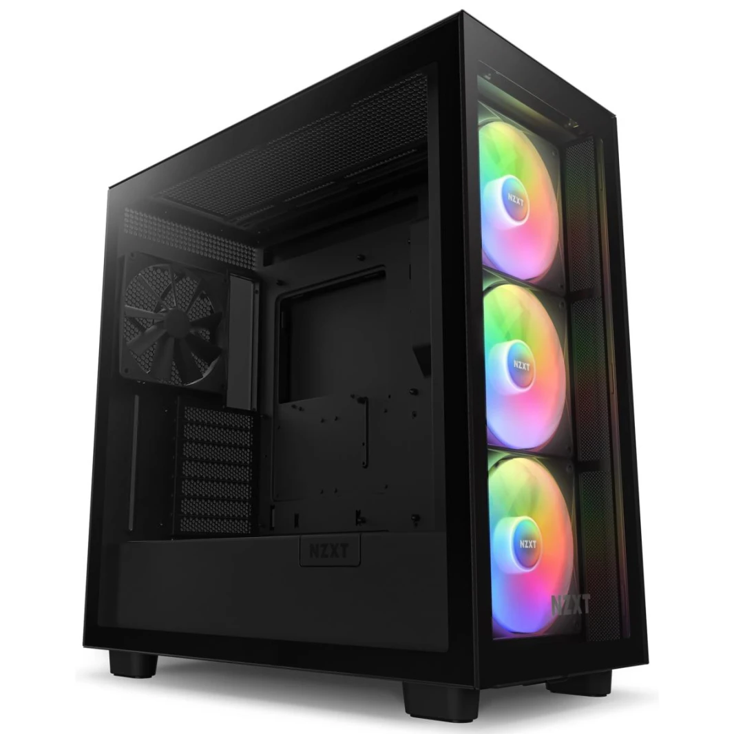 NZXT H7 Elite (2023) ATX Tempered Glass Mid Tower Gaming Case w/ 3x140mm RGB Fans + 1x140mm Quiet & USB Type-C Port - Matte Black