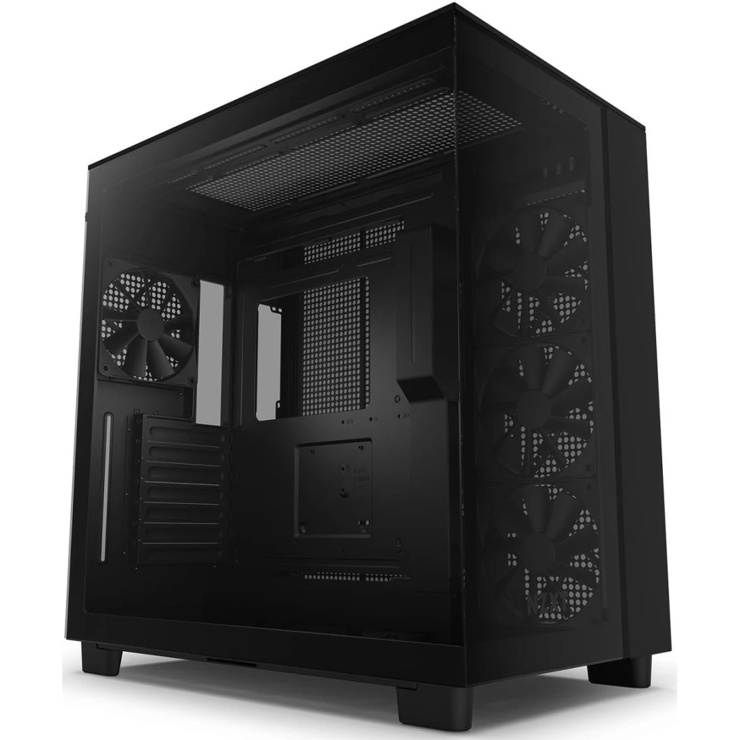 NZXT H9 Flow Perforated Dual-Chamber Mid-Tower Tempered Glass Gaming Case w/ 4xF120Q Fans & USB Type-C Port - Black