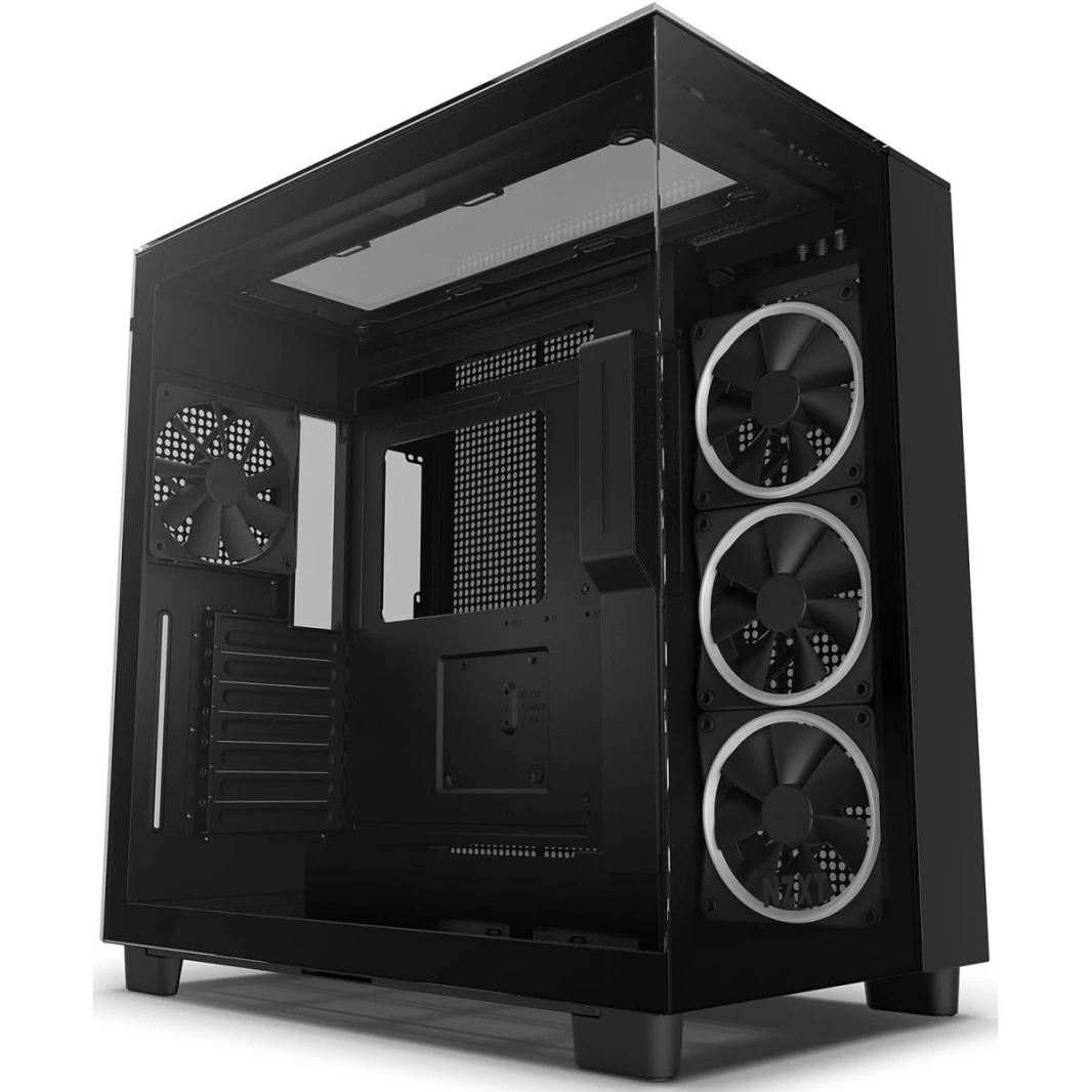 NZXT H9 Elite Premium Dual-Chamber Mid-Tower Tempered Glass Gaming Case w/ 3xF120 RGB Duo + F120Q Rear Fans & USB Type-C Port - Black