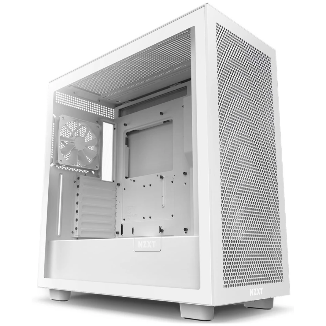 NZXT H7 Flow ATX Tempered Glass Mid Tower Perforated & Ventilated Gaming Case w/ 2x120mm Fans & USB Type-C Port -Matte White