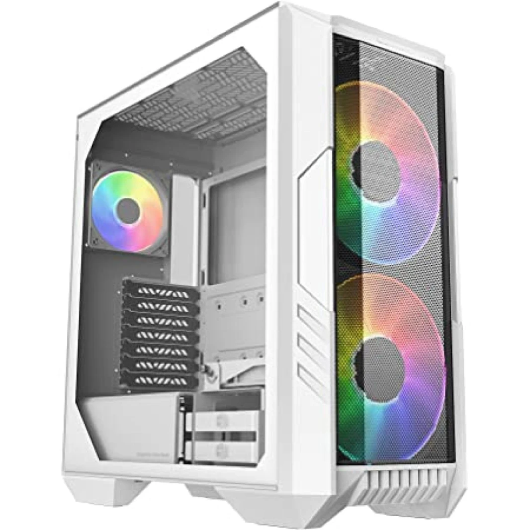 COOLER MASTER HAF 500 ARGB (White) Mid Tower Tempered Glass Gaming Case w/ 3x ARGB Fans (2x 200mm + 1x120mm)