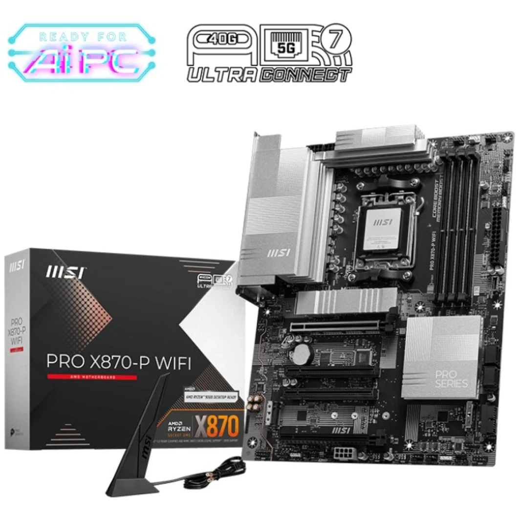 MSI Pro X870-P WiFi (Wi-Fi 7) AMD Ryzen 7000 8000 9000 Series AM5/DDR5/PCIe 5.0/3xm.2-ATX Gaming Motherboard