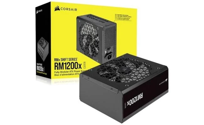 Corsair RM1200X Shift 1200W ، ATX (ATX 3.0) مزود طاقة وحدات بالكامل ، 80+ معتمد من الذهب مع لوحة اتصالات مُثبّت على جانبي و PCIE 5.0 12VHPWR كابل