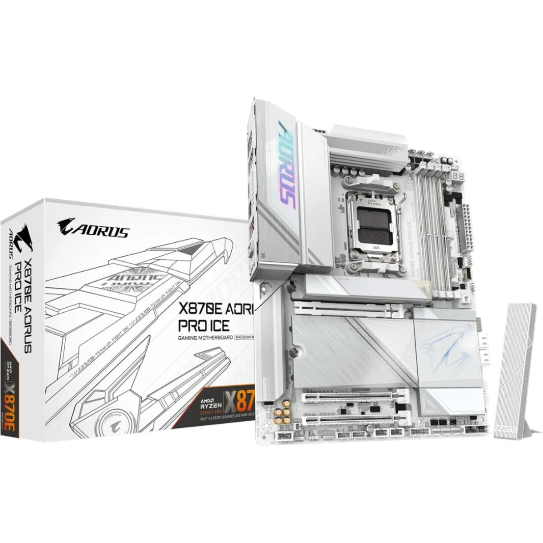 Gigabyte x870e Aorus Pro Ice (Wi -Fi 7) AMD Ryzen 7000 8000 9000 Series AM5/DDR5/PCIe 5.0/4xm.2 - ATX Gaming Motherboard