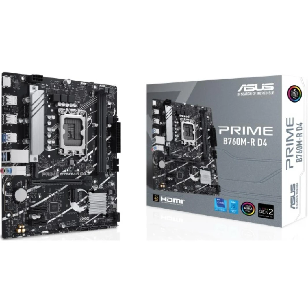 ASUS PRIME B760M -R D4 ، INTEL 14th 12th Series ، LGA 1700/DDR4/PCIE 4.0/2XM.2 - Matx Gaming Motherboard