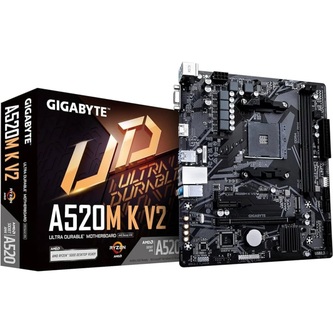 Gigabyte A520M K V2 AMD AM4 RYZEN 5000 ، 4000 ، 3000 Series/DDR4/PCIE 3.0/1XM.2 - MATX Motherboard