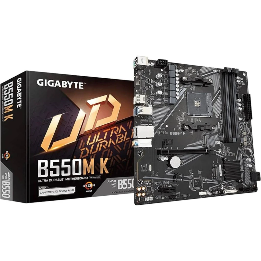 لوحة أم GIGABYTE B550M K AMD AM4 RYZEN 5000 و4000 و3000 /DDR4/PCIe 4.0/2xM.2 - mATX