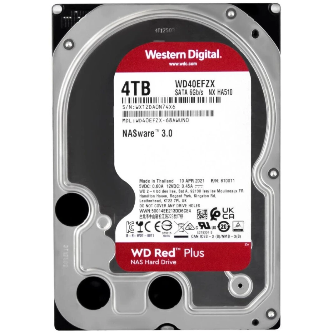 Western Digital RED PLUS HDD NAS Storage 4TB 5400RPM SATA 6Gb/s, 128MB Cache - 3.5 Hard Drive