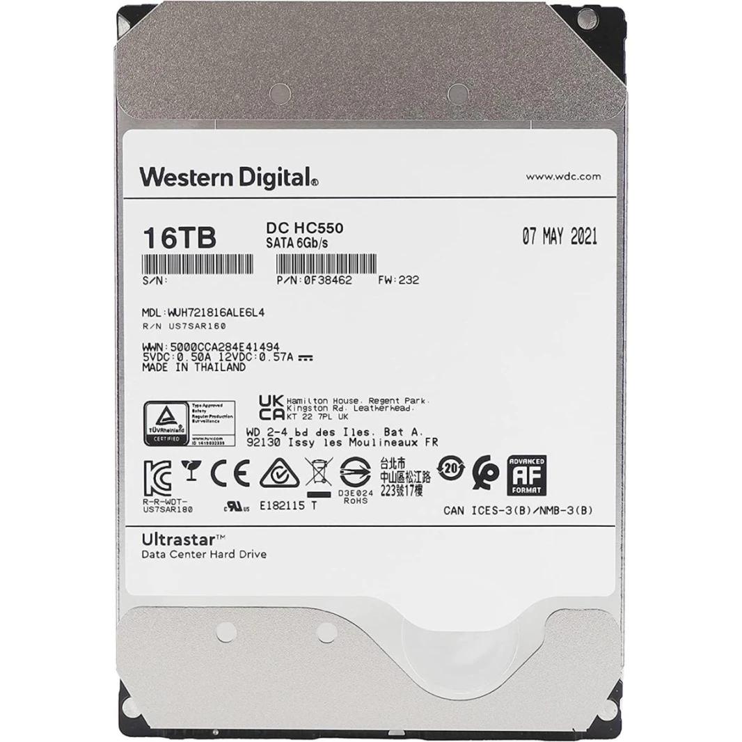 Western Digital UltraStar HDD Desktop Storage 16TB 7200RPM SATA 6Gb/s, 512MB Cache - 3.5 Hard Drive