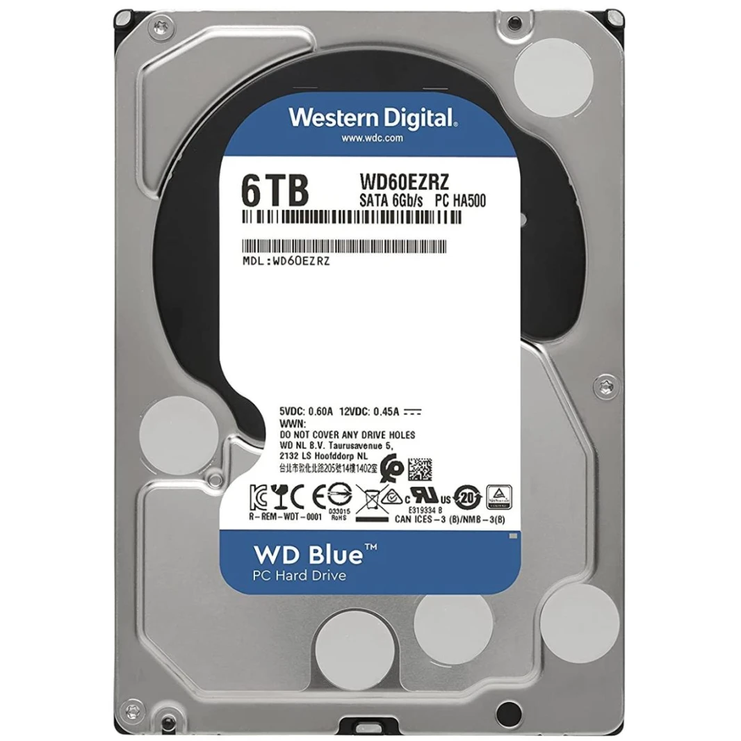 Western Digital Blue HDD Desktop Storage 6TB Surveillance 5400RPM SATA 6Gb/s, 64 MB Cache - 3.5 Hard Drive
