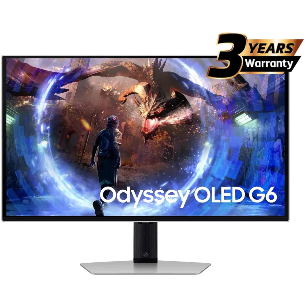 Samsung Odyssey OLED G6 (DG602) 27" Flat Monitor 2K (2560 x 1440) 360Hz, 0.03ms(GTG), Quantum Dot, HDR10+, 99% DCI Coverage, 10Bit, HDMI 2.1, Core Sync, FreeSync Premium Pro w/ Sleek Metal Design & Er