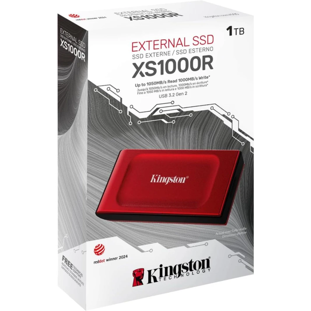 Kingston XS1000R 1TB USB Type-C To Type-A (3.2 Gen 2) Portable External Solid State Drive (SSD) Up to 1050MB/s Read & Write