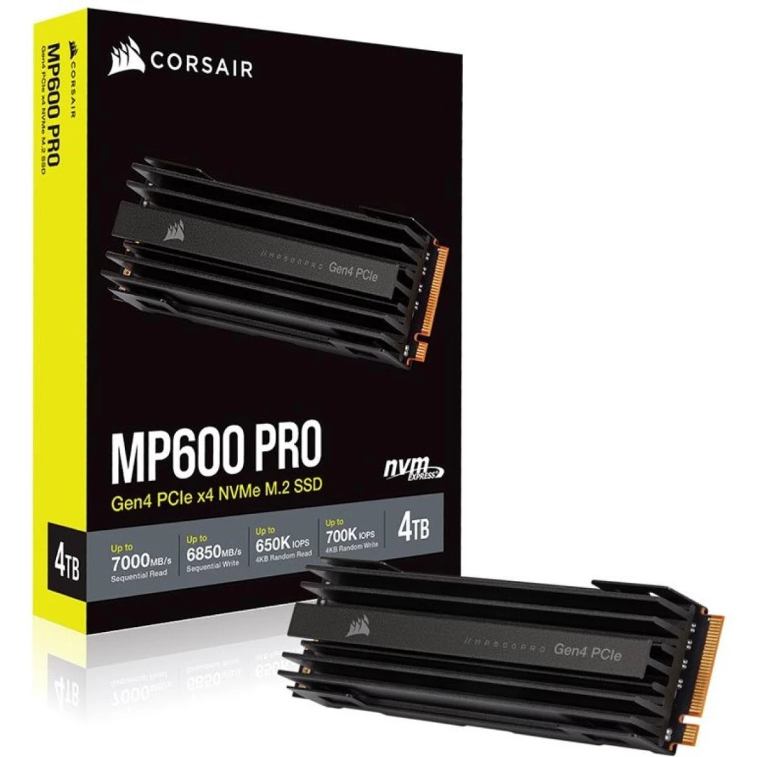 Corsair MP600 PRO 4TB Gen4 PCIe 4.0 NVMe M.2 SSD, 3D TLC NAND w/ Built In HeatSpreader  - Sequential Read/Write (7000/6850 MB/s)