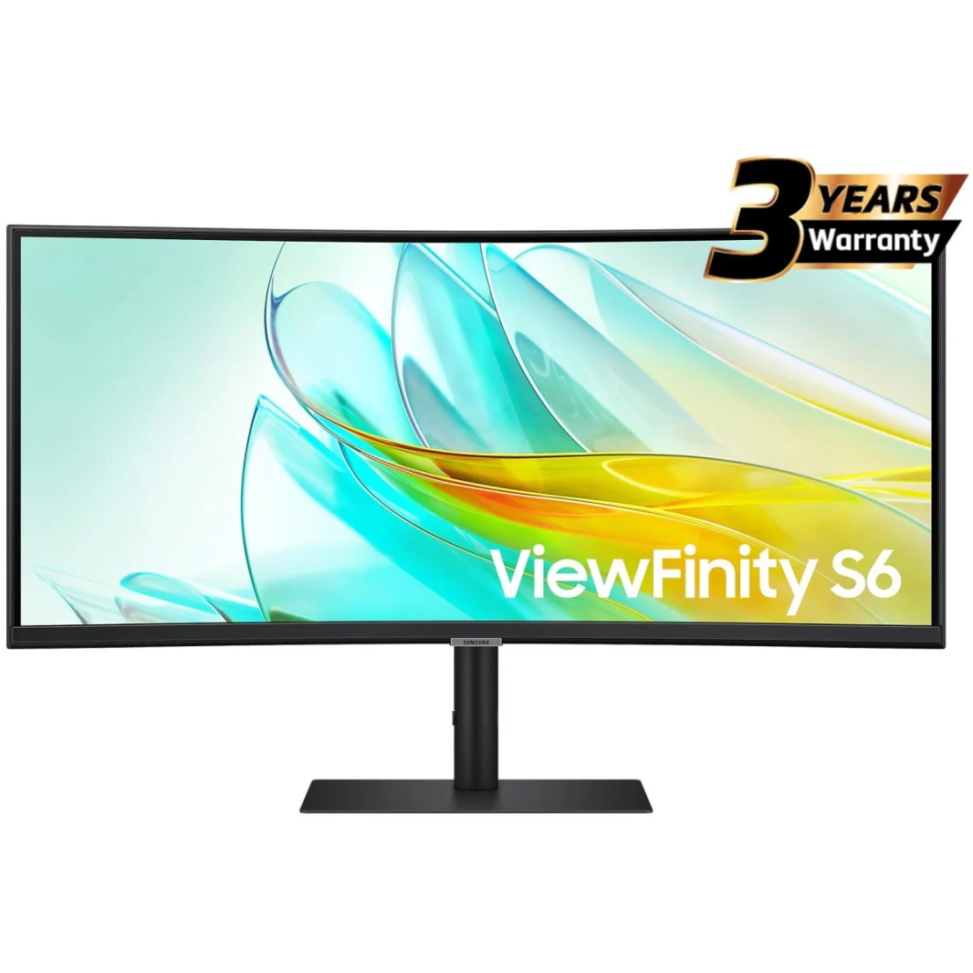 SAMSUNG ViewFinity S6 (C654U) 34" UWQHD (3440 X 1440) Curved Business Monitor VA, 100Hz, 5MS, 10 Bit, 1.07B Colors, HDR10, Type-C PD (90 W) + LAN Port , FreeSync, KVM Switch w/ Speakers, Has Ergonomic