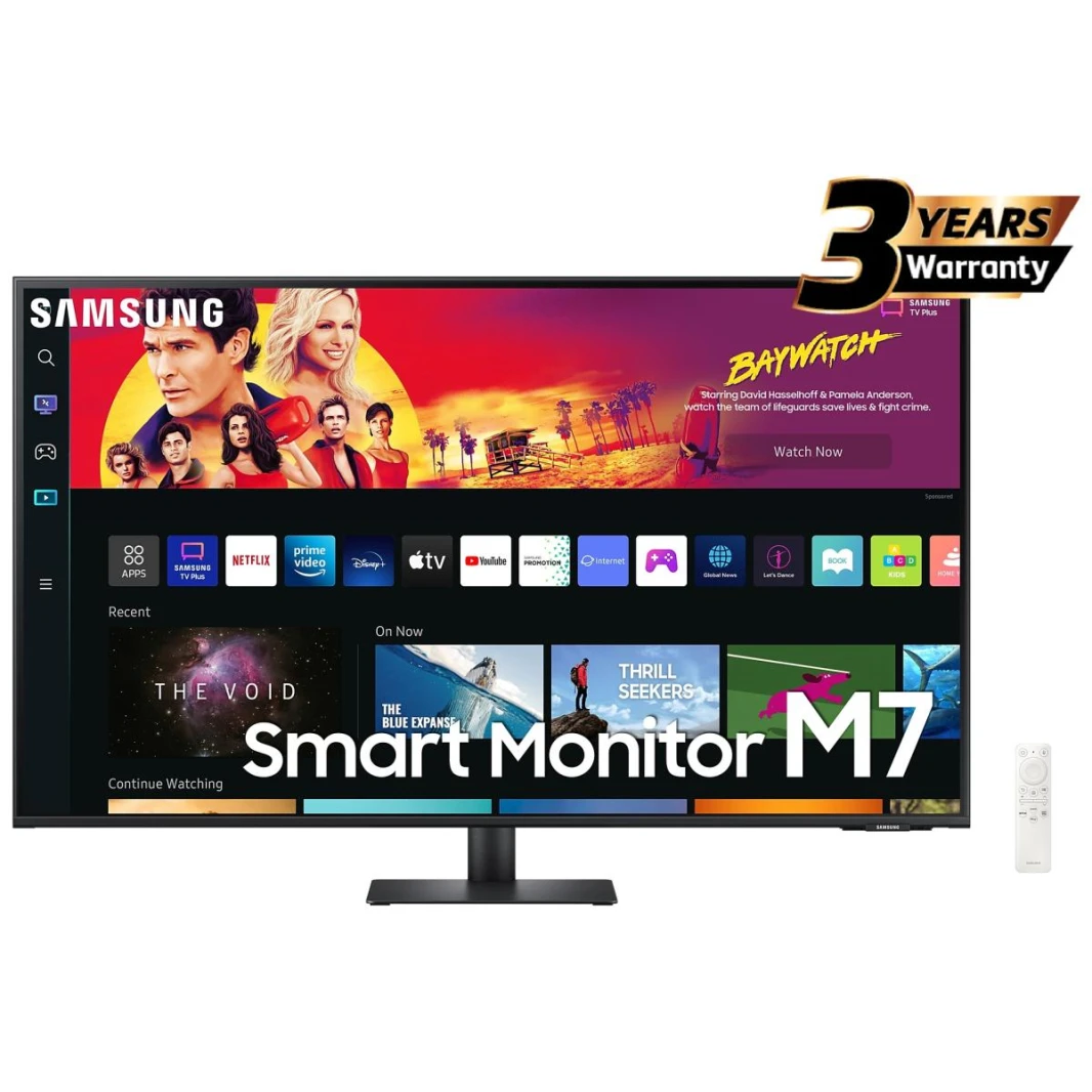 شاشة سامسونج M7 (BM700) الذكية مقاس 43 بوصة بدقة 4K UHD HDR10+ مع مكبرات صوت وزمن استجابة 4 مللي ثانية (GTG) و1 مليار لون ومنافذ USB ومنفذ USB-Type C مع Netflix وYouTube وApple TV Streaming