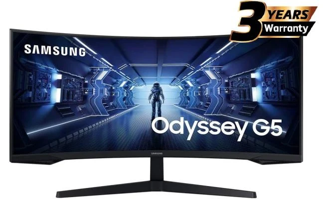شاشة ألعاب SAMSUNG Odyssey G5 مقاس 34 بوصة بدقة UWQHD (3440 × 1440) VA وHDR10 مع شاشة منحنية 1000R وتردد 165 هرتز و1 مللي ثانية وتقنية FreeSync Premium
