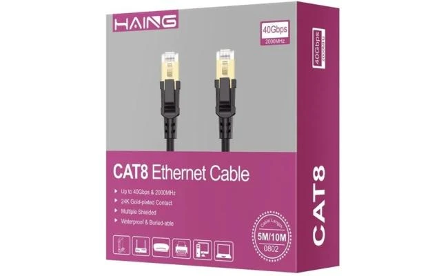 HAING CAT8 40Gbps 2000MHz Black High Quality RJ45 Ethernet Network Cable - 16 Feet 5M