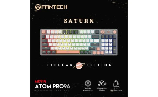 Fantech Atom Pro96 Mk914 TRI-Mode Connection (Wireless 2.4GHz, BT 5.0, Wired) 83 Keys (Full Size) RGB 3 Colors Combination Mechanical Gaming Keyboard, Anti-Ghosting Full Keys, Volume Knob - Stellar Ed