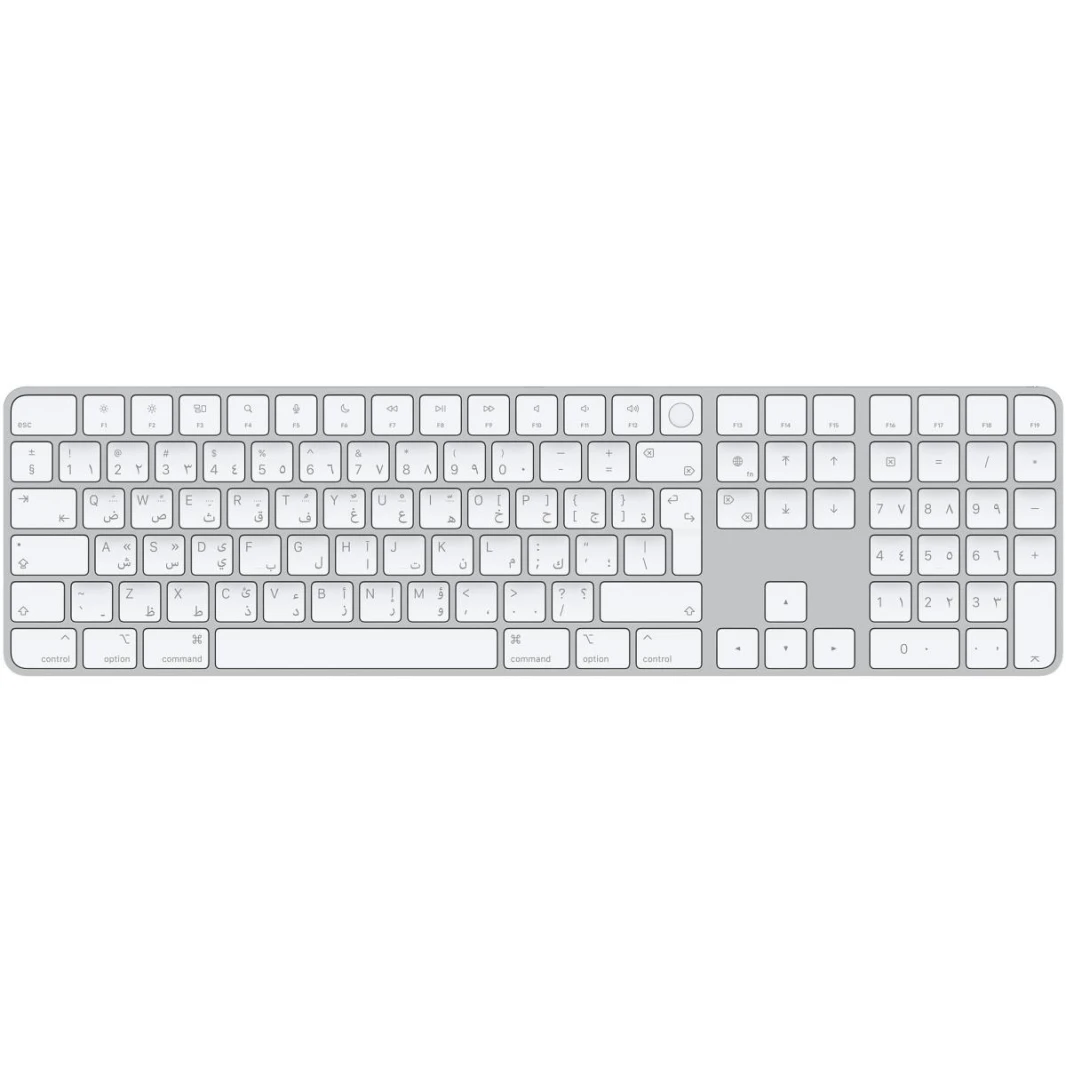 Apple Wireless Magic Keyboard With Touch ID & Numeric Keypad For Mac Models With Apple Silicon - Arabic, Slim Design, Bluetooth, Lightning Port (USB-C To Lightning) - Silver