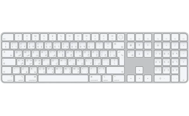 Apple Wireless Magic Keyboard With Touch ID & Numeric Keypad For Mac Models With Apple Silicon - Arabic, Slim Design, Bluetooth, Lightning Port (USB-C To Lightning) - Silver