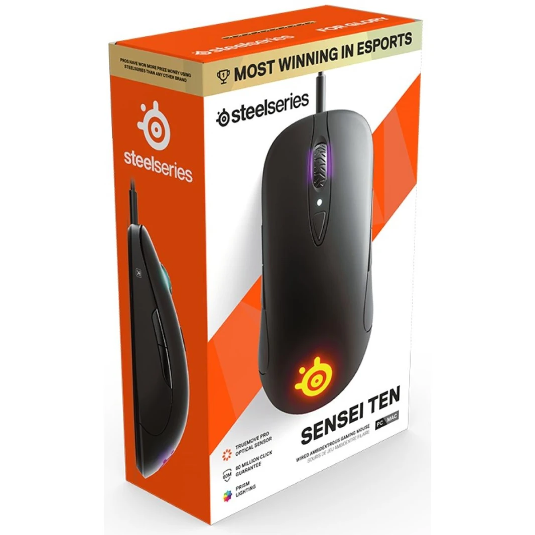 SteelSeries Sensei Ten RGB TrueMove Pro Optical Sensor Wired Gaming Mouse,18000 DPI , Ambidextrous, 8 Programmable Buttons