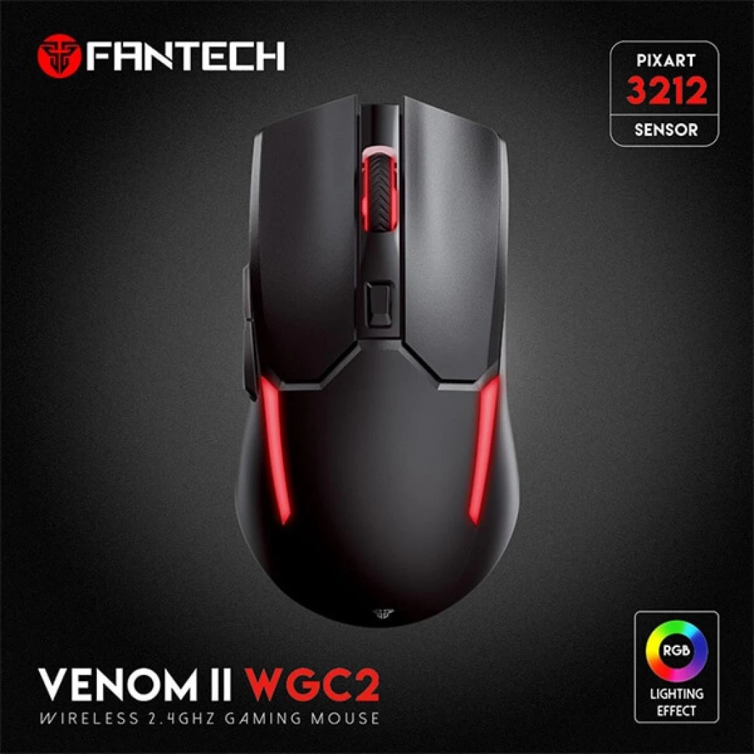 FANTECH VENOM II WGC2 RGB (Vibe Edition Black) 2.4GHz Wireless Gaming Mouse w/ Optical Sensor, Up To 4000 DPI, Rechargeable 400mAh Battery