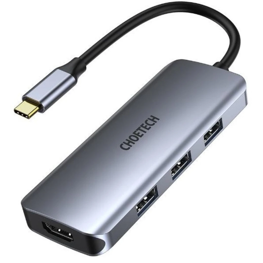 CHOETECH HUB-M19 7 IN 1 USB Type-C ADAPTER HUB WITH 4K HDMI, 100W PD POWER, 2 USB 3.0, SD/TF CARD READER