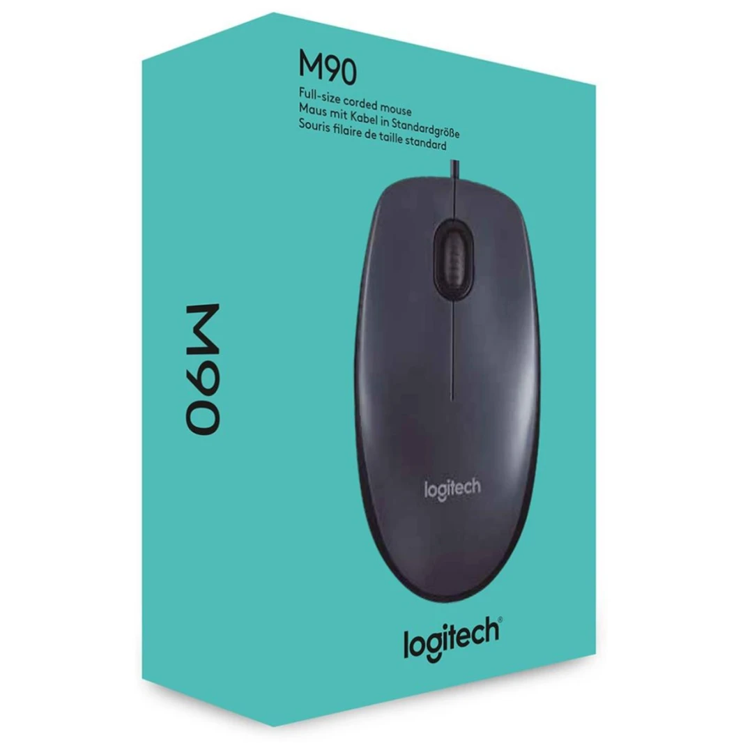 Logitech M90 1000 dpi USB Wired Optical Mouse, Comfort Ambidextrous Design - Black