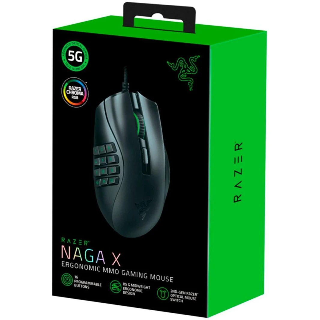 Razer Naga X Wired Gaming Mouse 18K DPI 2nd Gen Optical Mechanical Switch 5G Optical Sensor Chroma RGB Lighting w/ 16 Programmable Buttons-Black