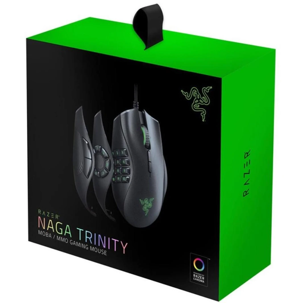 Razer Naga Trinity Wired Gaming Mouse 16K DPI Optical Mechanical Switch Chroma RGB Lighting w/ 9 / 14 / 19 Programmable Buttons-Black