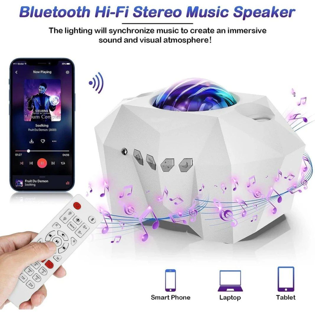 Dream Aurora Star Projector for Bedroom & Home Decor (White), Sky Ocean Wave Colorful Night Lights w/ Multi Aurora Patterns & Modes, Galaxy Stars & Moon w/ Timer Function, Bluetooth Speaker, Voice Con