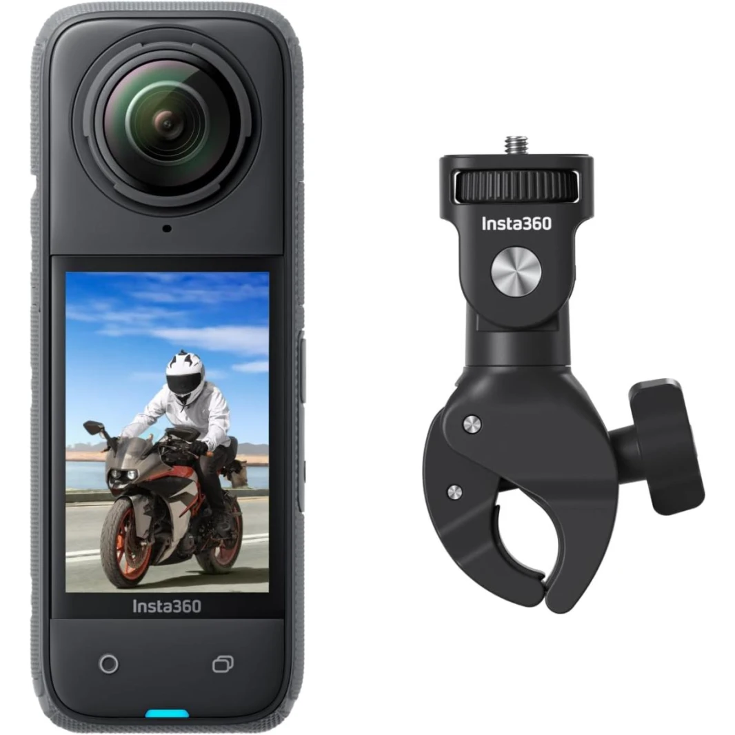 Insta360 X4 Motorcycle Handlebar Bundle - Waterproof 8K 360 Action Camera, 4K Wide-Angle Video, Invisible Selfie Stick Effect, Removable Lens Guards, 135 Min Battery Life, AI Editing, Stabilization