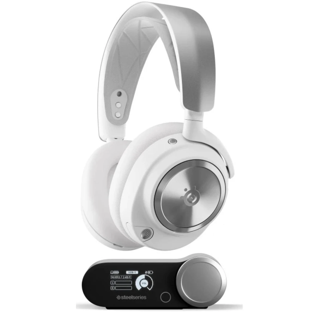 SteelSeries Arctis Nova Pro Wireless (White) (2.4GHz/Bluetooth/USB-C/3.5mm) (ANC) Hi-Res Gaming Headset w/ DAC & Premium Hi-Fi Drivers, AI-powered Noise Cancelling Mic - Xbox, PC, PS5, PS4, Switch, Mo