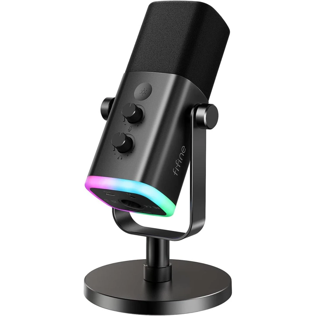 Fifine Ampligame AM8 Rgb Usb/xlr Dynamic Mic With Touch-mute, I/o Controls, Live Monitoring For Streaming