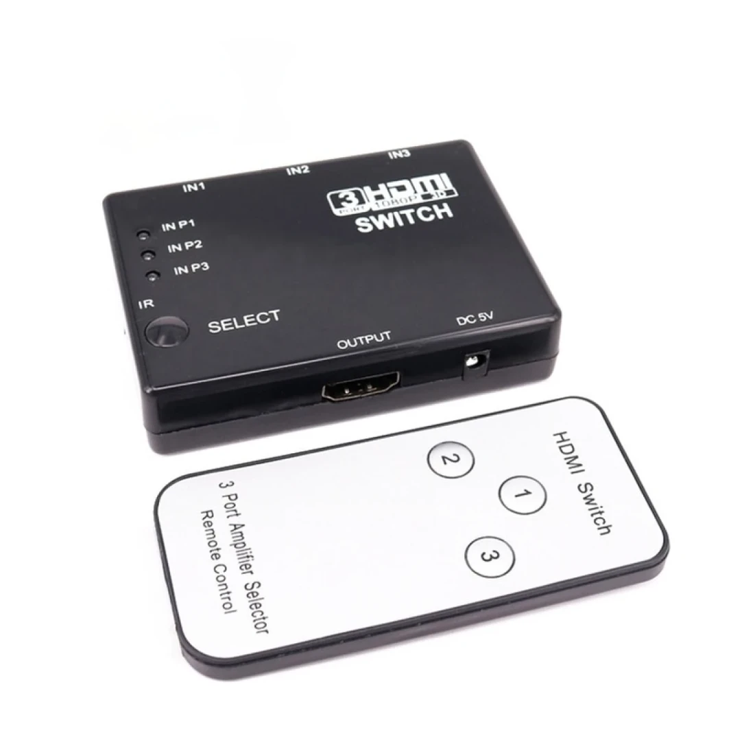 محول HDMI 1408A 3 منافذ 1080P ومحول HDMI ومقسم ومحور اختيار + جهاز تحكم عن بعد بالأشعة تحت الحمراء لجهاز بث الوسائط HDTV PS3 (أسود)
