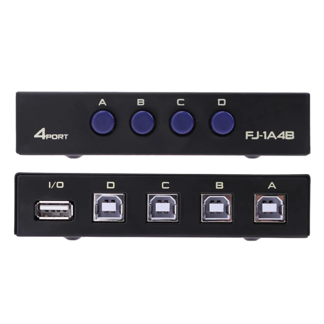 مفتاح بيانات مزود بـ 4 منافذ USB 2.0 مفتاح مشاركة عالي الجودة صندوق اختيار محول لجهاز كمبيوتر ماسح ضوئي طابعة FJ-1A4B