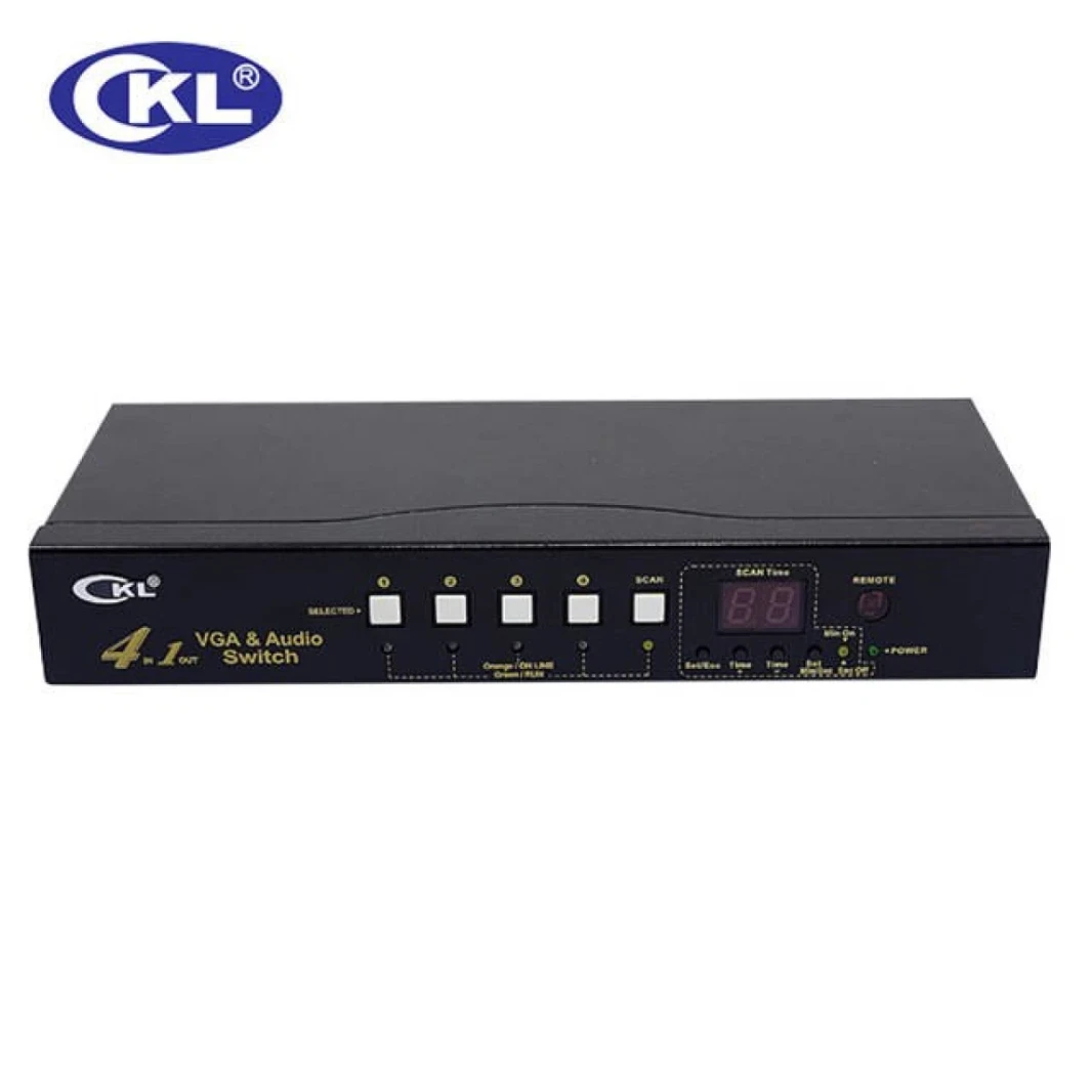 صندوق تحويل الصوت والفيديو 4 منافذ VGA تلقائياً مع جهاز تحكم عن بعد (CKL-41S)