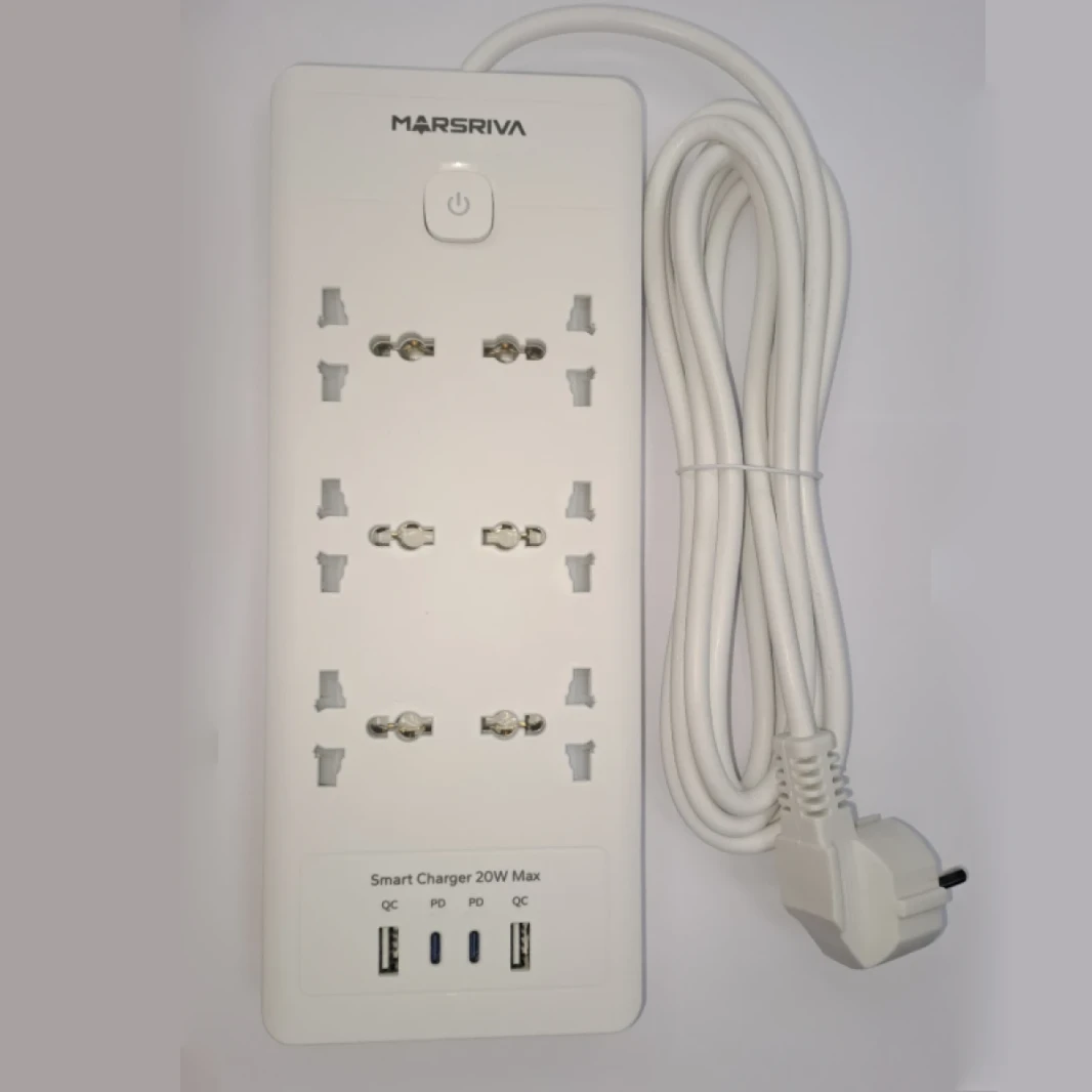 شريط طاقة LINKOMN MARSRIVA مكون من 6 منافذ، 2 منفذ USB، 2 منفذ Type C، 3 متر - الاتحاد الأوروبي