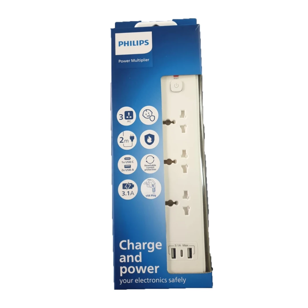 شريط طاقة فيليبس 3 منافذ 2 متر 1XUSB C + USB-A2