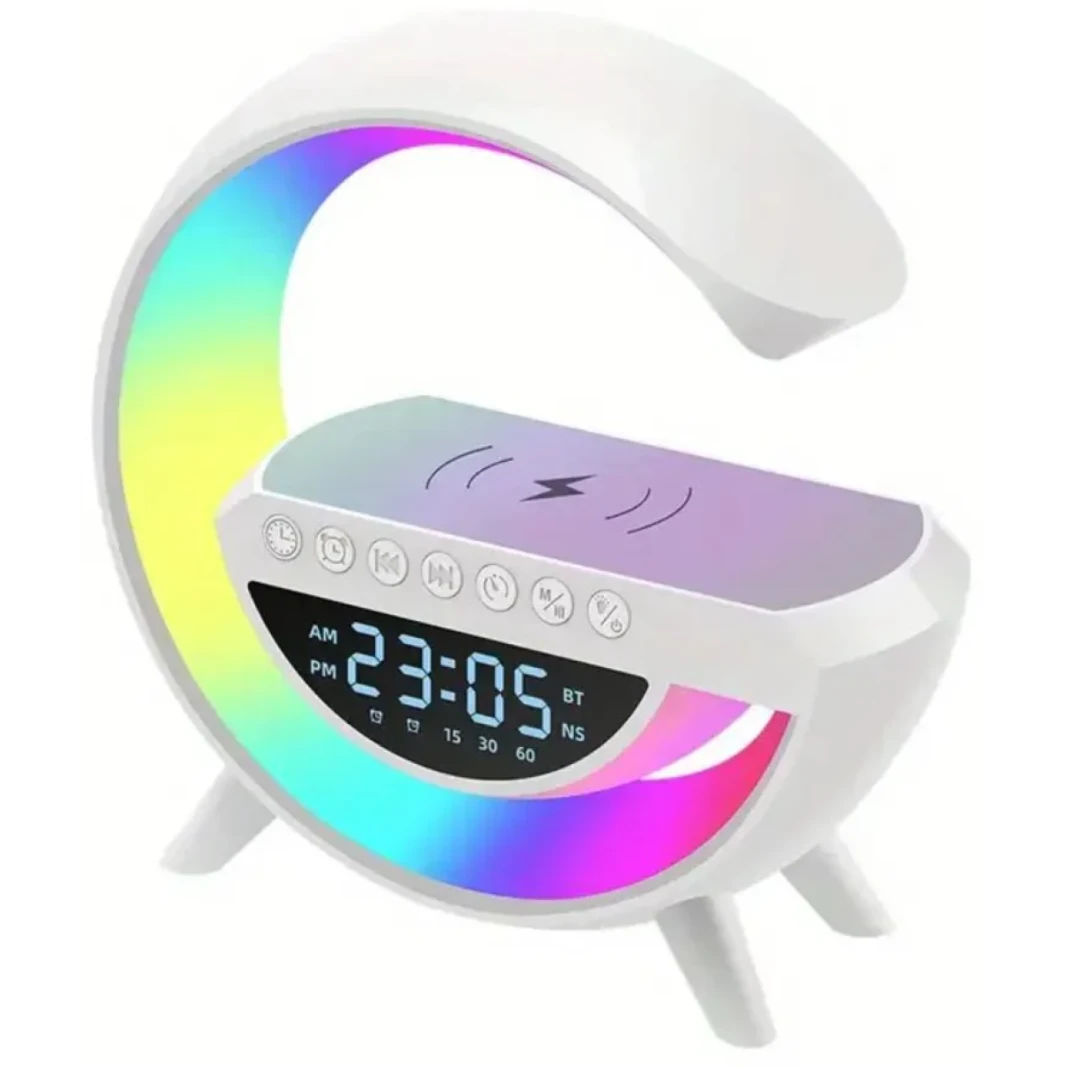 LED Wireless Charging Speaker (BT-3401), Compact Size & Modern Design Portable Bluetooth Speaker (LED, AUX, USB, SD Card), FM radio, Clock, Alarm Clock, 7 Colors Led