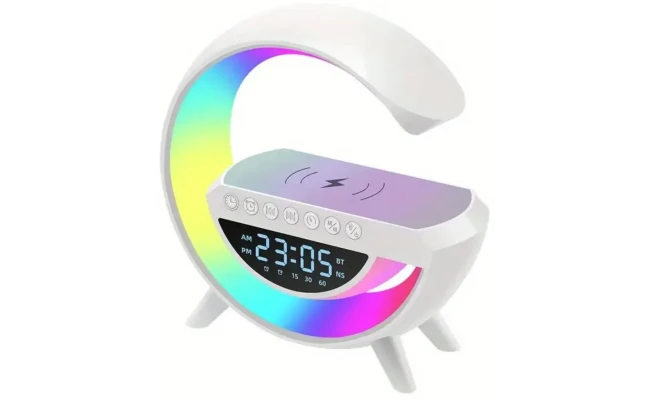 مكبر صوت لاسلكي LED للشحن (BT-3401)، حجم صغير وتصميم عصري، مكبر صوت محمول بتقنية البلوتوث (LED، AUX، USB، بطاقة SD)، راديو FM، ساعة، ساعة منبه، 7 ألوان LED