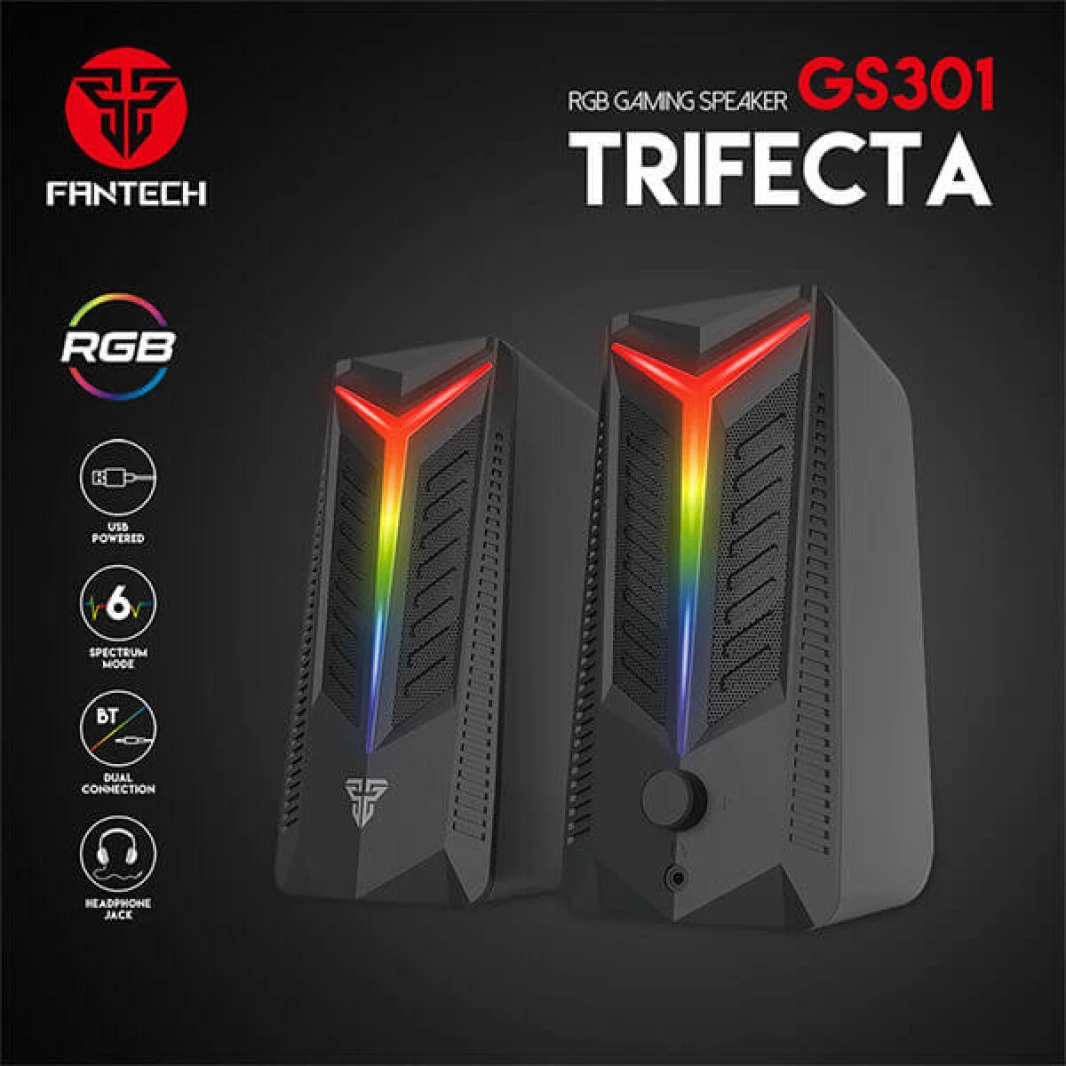 Fantech GS301 Trifecta RGB Dual Mode Connection (Wired & Bluetooth 5.0) Gaming Speaker, 10w Total Power, Easy Control, Smart RGB Switch Touchpad & Switch Between AUX & BT, 3.5mm Headphone Jack Support