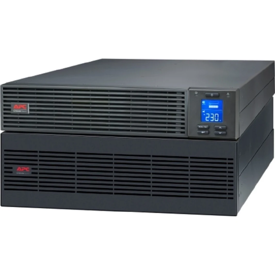 APC Easy UPS On-Line، 6kVA/6kW، مثبت على الرف 5U، 230 فولت، مخرج ثلاثي الأسلاك (P+N+E)، فتحة بطاقة ذكية، شاشة LCD، وقت تشغيل ممتد، مع مجموعة قضبان