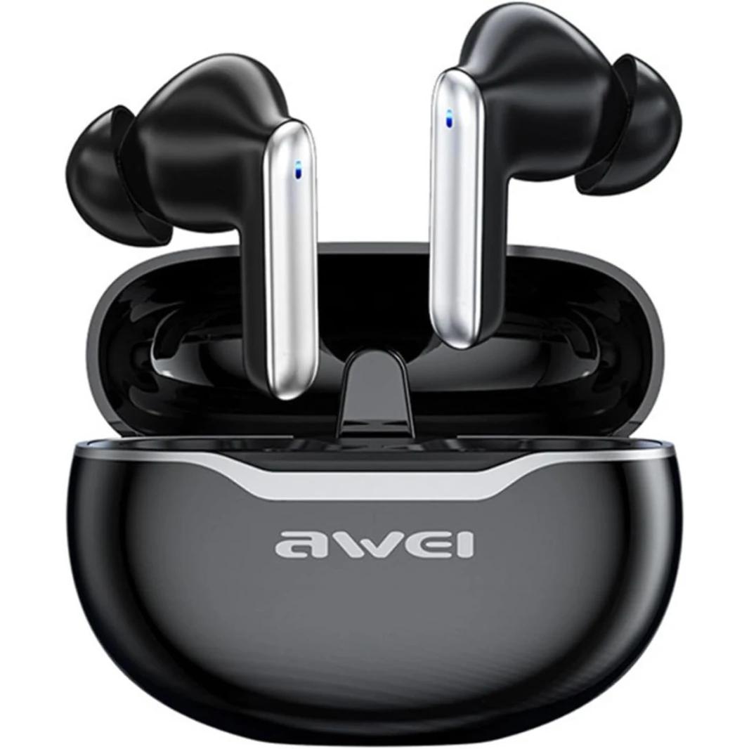 سماعات أذن AWEI T50 4 ميكروفون ENC، سماعات أذن لاسلكية حقيقية بتقنية البلوتوث 5.3، سماعة رأس HIFI، التحكم باللمس، وضع زمن انتقال منخفض، سماعة أذن ENC